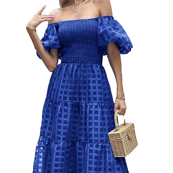 NWT: Women's Tiered Summer Midi Dress - Blue, Small - Picture 2 of 6